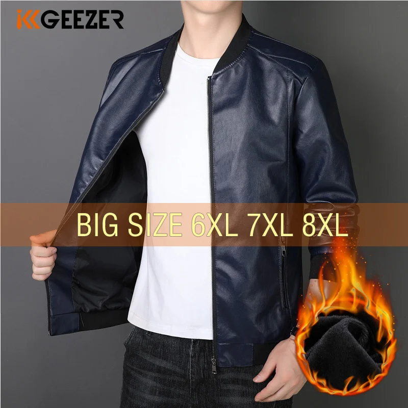 

Winter Leather Jacket Men Bomber Retro Flannel Motorcycle Jackets Plus Size 6XL 7XL 8XL Coats Warm Fleece Comfort High Quality