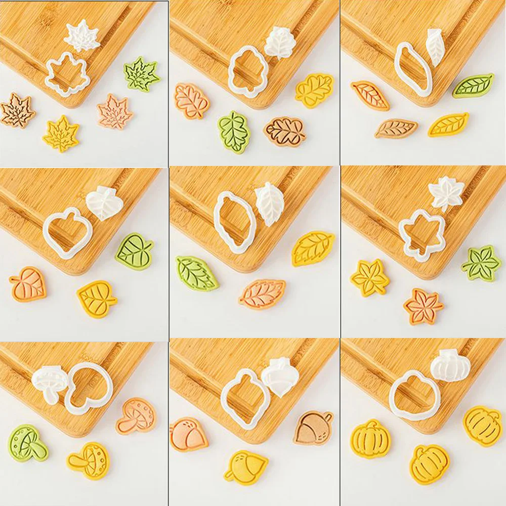 

Cute Biscuit Mould Leaf Mushroom Pumpkin Palm Fruit Embossing Mould Baking Tool Kitchen Supplies Birthday Party Decoration