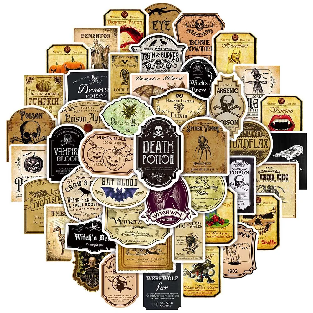 

10/50 шт. винтажные наклейки на Хэллоуин в стиле граффити, водонепроницаемые наклейки DIY для багажа, скрапбукинга, карандаша, чехла, наклейки