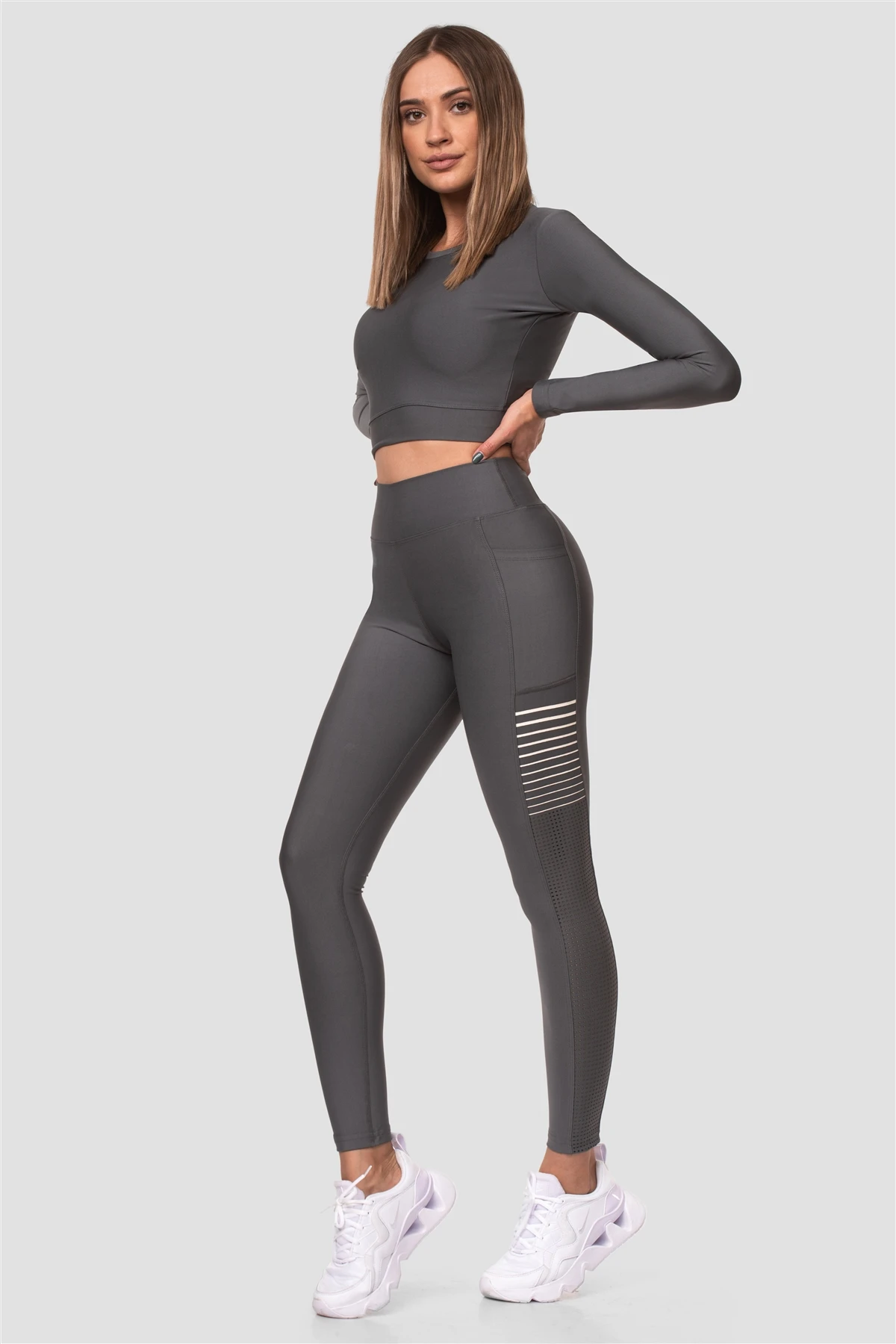 Superstacy Laser Cut Pocket High Bel Smoked Sport Leggings
