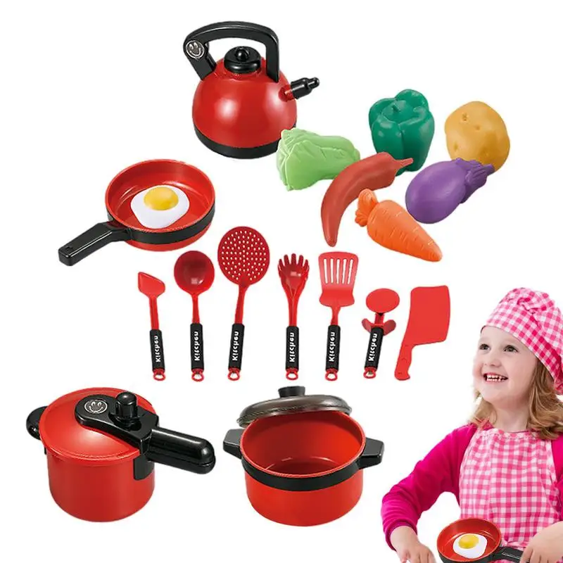

Kitchen Playset For Kids 18 Pieces Pretend Play Cooking Toys Play Pots And Pans Set Cooking Utensils Play Food Vegetable Toys