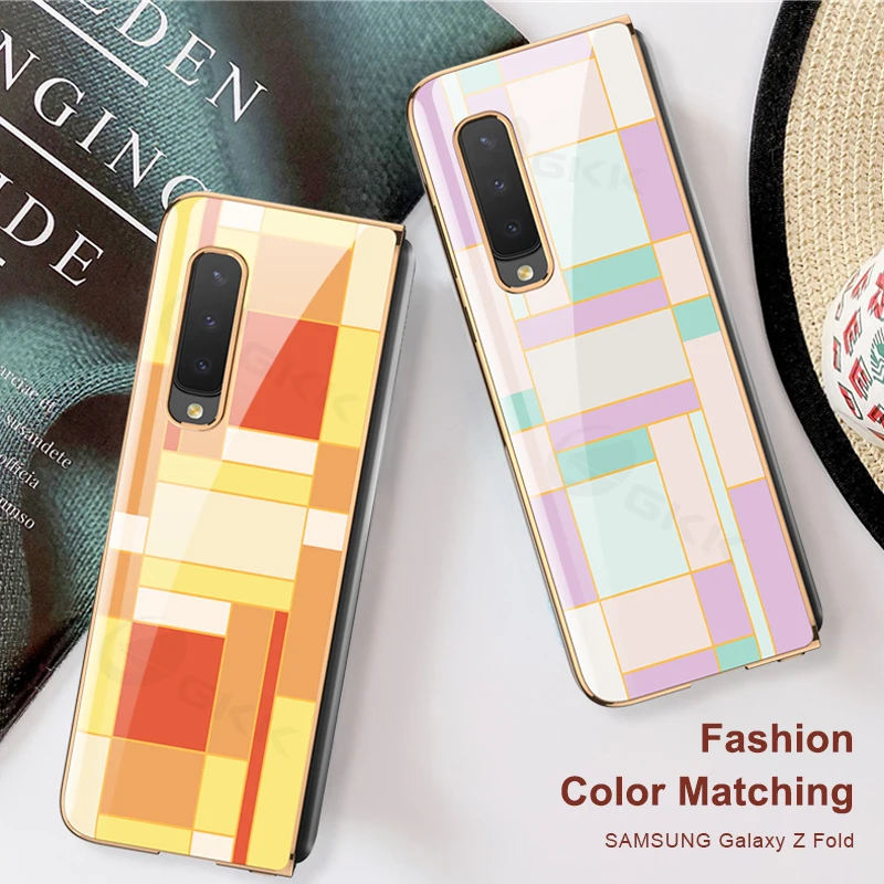 

GKK Plexiglass Plating Hard Case For Samsung Galaxy Z Fold 2 5G Case Luxury Pattern Glass Shockproof Cover For Samsung Z Fold 2