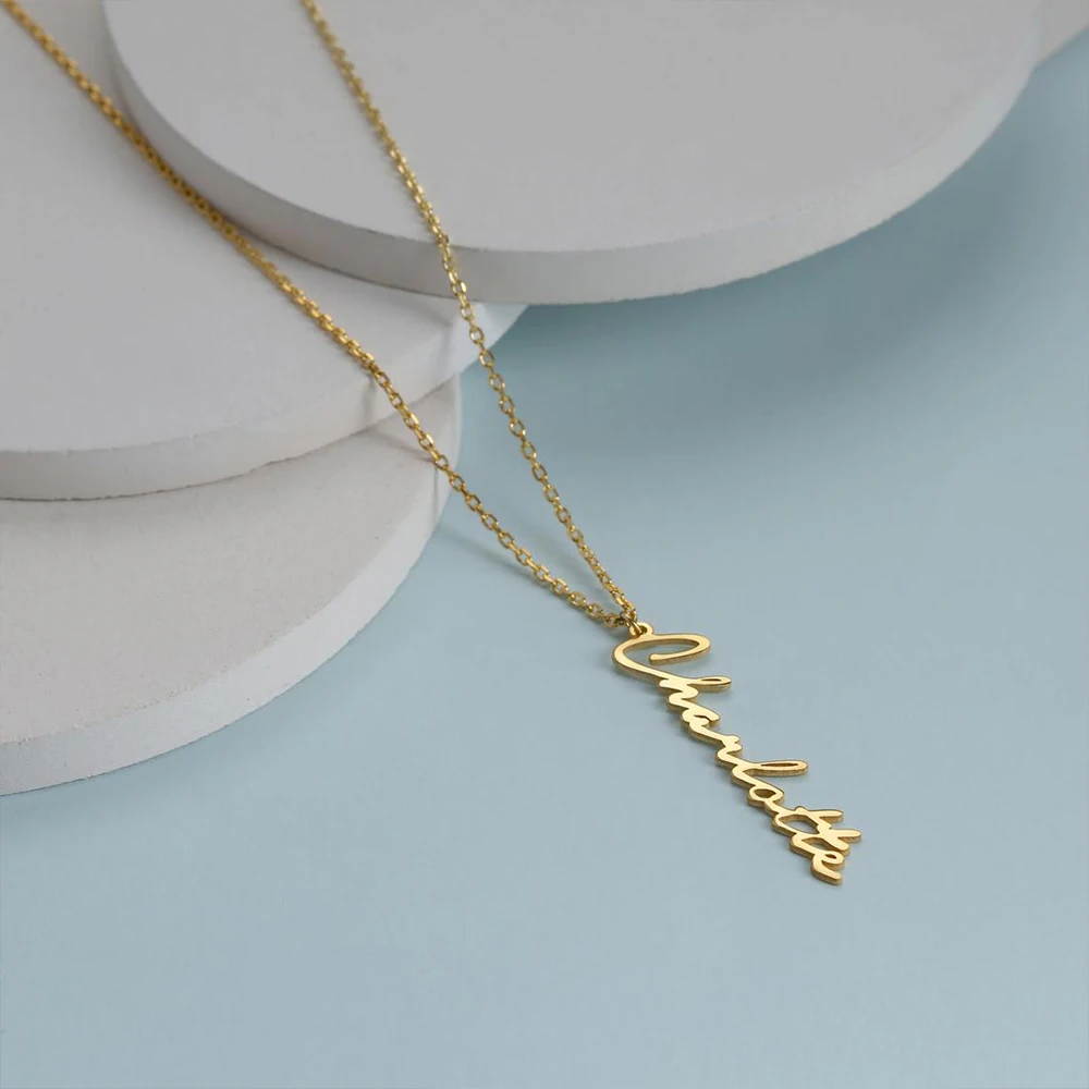 Orazio Customized Name Pendant Necklace 14K Gold Stainless Steel Handwriting Signature Letter Charm Neck Chain Jewelry Wholesale