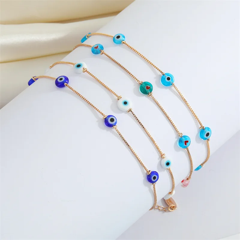 

Simple Round Evil Eye Anklets Bracelets For Women Girls Friendship Fashion Gold Color Resin Chain Bracelets Jewelry Accessary