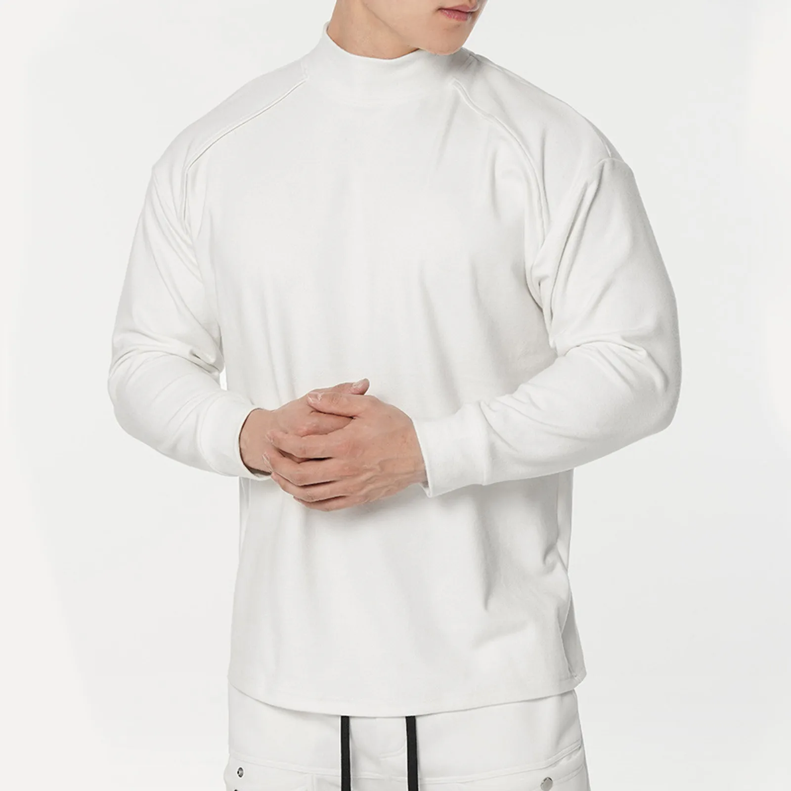 

Мужской мягкий свитер на молнии, однотонный мягкий свитер с длинными рукавами реглан и высоким воротником, весна-осень