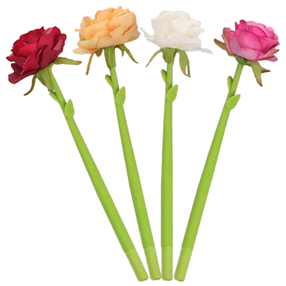 

4 Pcs Rose Ballpoint Pen Shaped Writing Pens Decorative Gifts Romantic Black Office Flowers Work Desk Children
