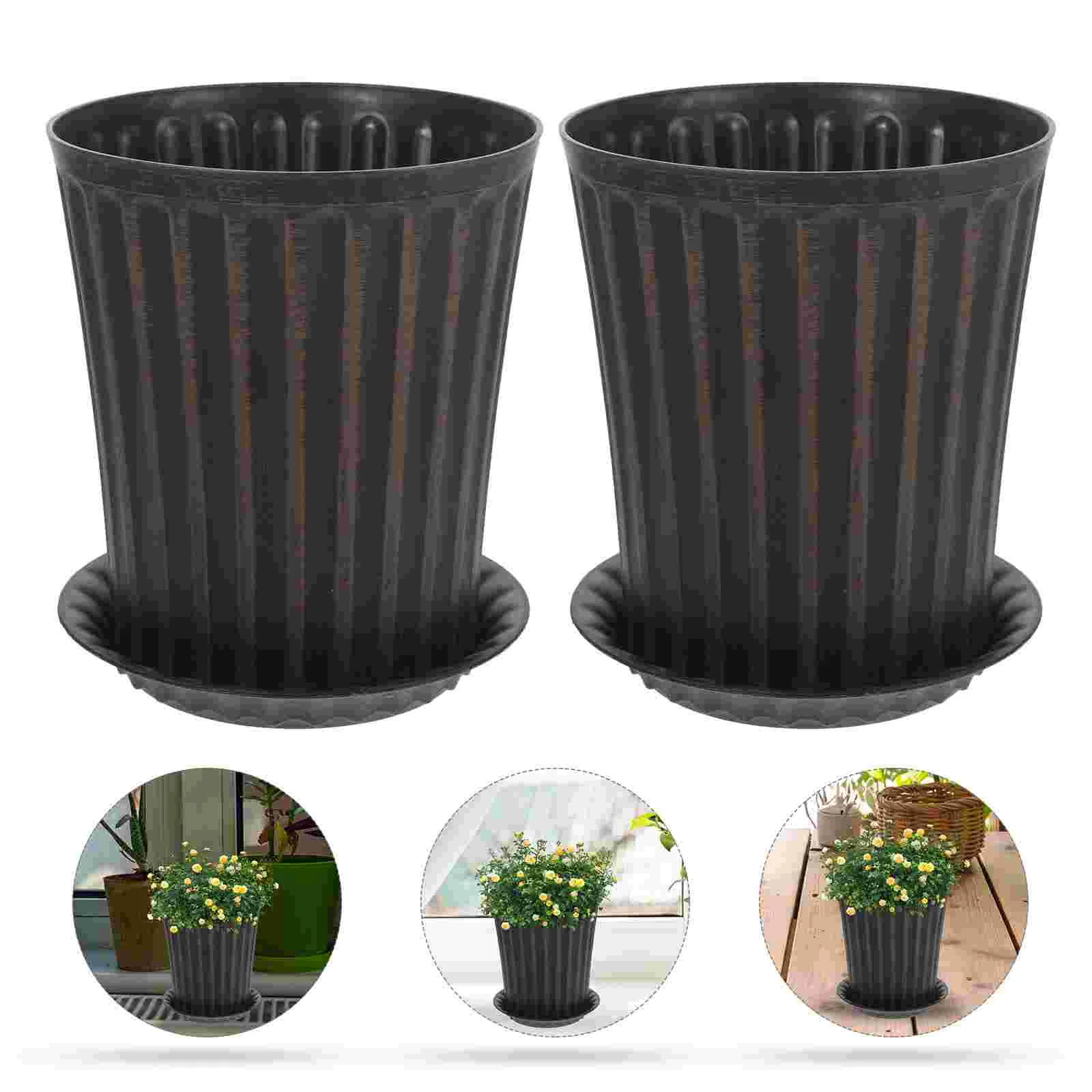 

2 Sets of Decorative Potted Indoor Pot Retro Style Flower Indoor Pot Bonsai Plants Pot Small Flowerpot with Tray