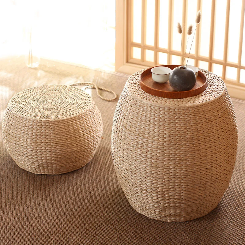 

Straw Pier Changing Shoe Stool Tatami Round Stool Hallway Ottoman Furniture For Home Hand Woven Bedroom Rattan Chair Modernity