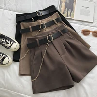 2022 new casual elegant wild shorts with belt womens woolen short femme autumn winter slim wide leg a line clothing ropa mujer