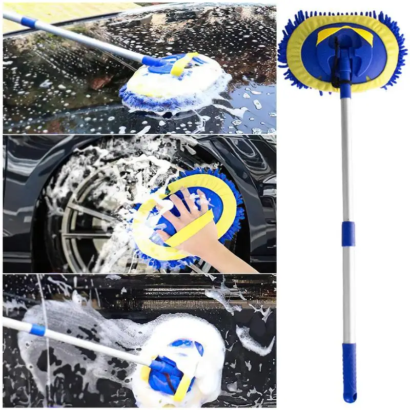 

3 In 1 Microfiber Water Brush Car Wash Brush Long Handle Mop 180 Degre Rotation Chenille Microfiber Car Wash Brush Cleans Supply