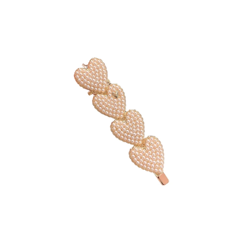 

YY Delicate Pearl Sweet Loving Heart Duckbilled Hair Clip Women's Side Broken Hair