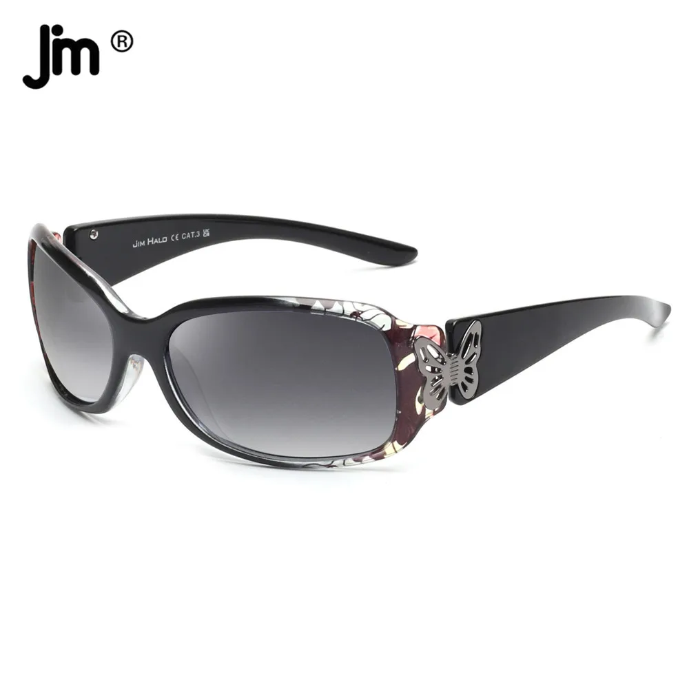 

JM Retro Floral Print Polarized Sunglasses Women Lady Vintage Butterfly Decor Oval Gradient Sun Glasses UV400