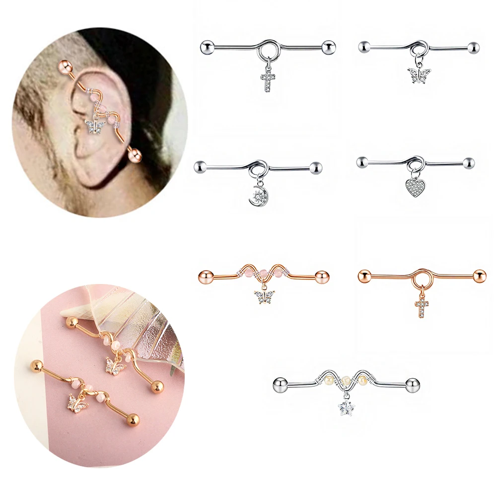 

14G Surgical Steel Industrial Barbell For Women Men Cartilage Earring Body Piercing Jewelry 38mm Bar Tragus Helix