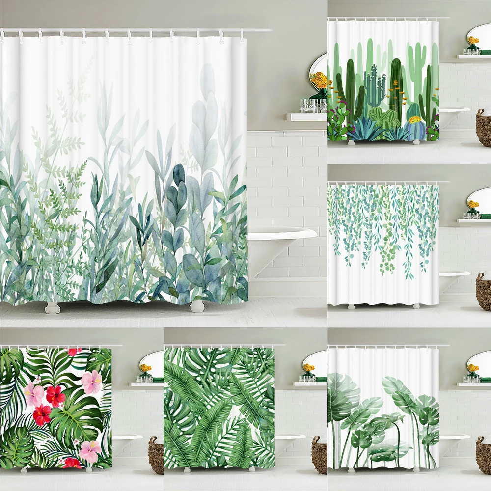 

3D Fresh Green Plants leaf Print Nordic Style Shower Curtain Set Hook Natural Flower leaves Home Decoration Bathroom Curtains