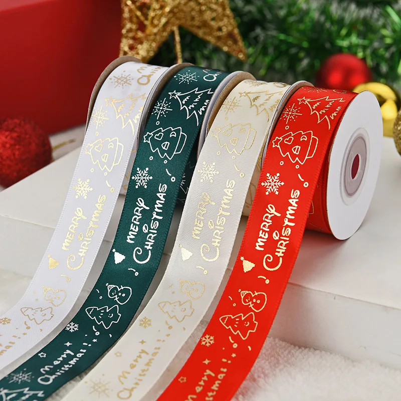 

10 Yards Christmas Gift Wrap Ribbon Polyester Grosgrain Satin Ribbons for Xmas Packaging Decoration Navidad Natal Party Supplies