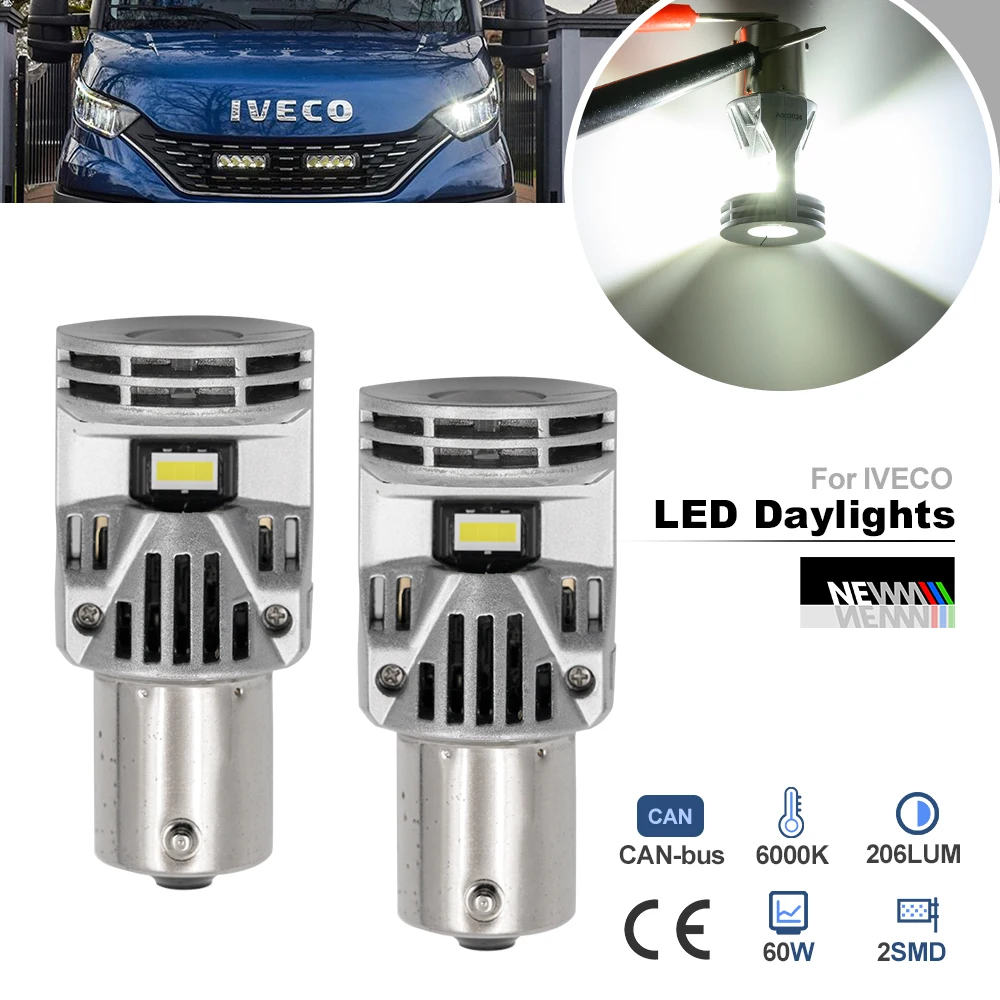

2x For IVECO DAILY VI Box Estate 2014-up BA15S 1156 P21W LED Daytime Running Light Bulb Canbus Truck Decoding DRLs Car Headlamp