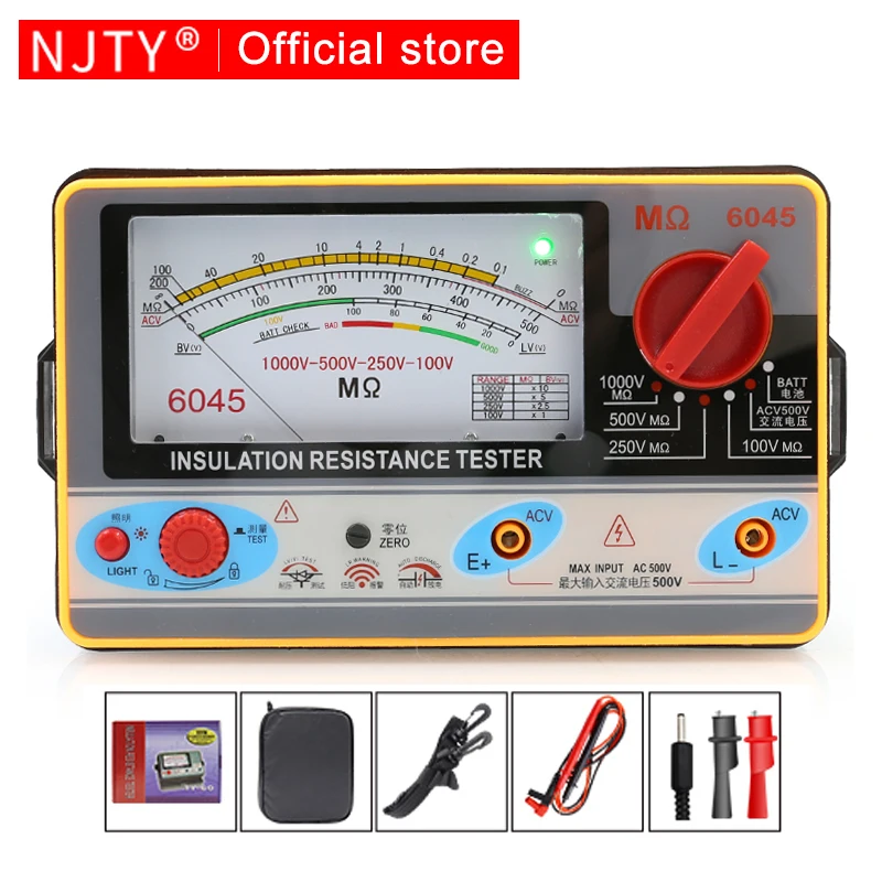 

NJTY Pointer Type Insulation Resistance Tester TY6045 Megohmmeter Voltmeter 100V-250V-500V-1000V Megger Ground Resistance Meter