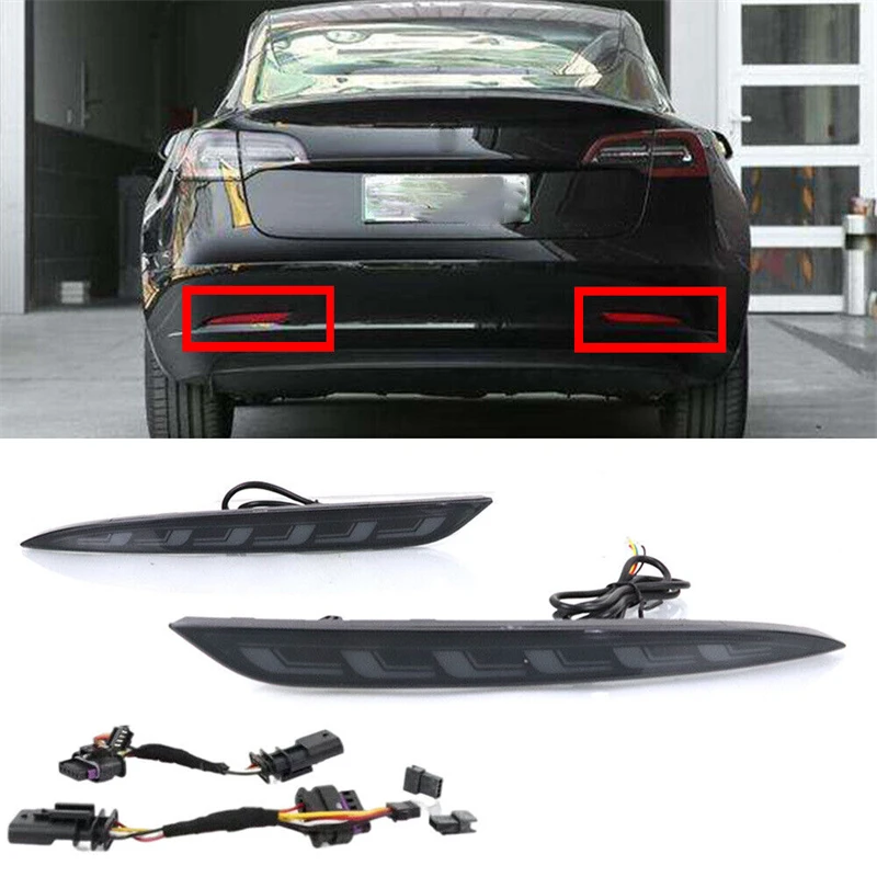 

2pcs LED Rear Bumper Fog Lamp Brake Lights Reflector Auto Led Lights For Tesla Model 3 2020-2022 Car Accessories
