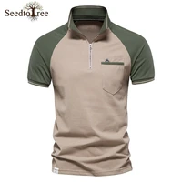 summer casual polo shirt mens patchwork zippers lapel short sleeve t shirt