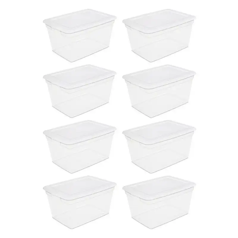 

58 Qt Storage Box Clear Base White Lid Set of 8