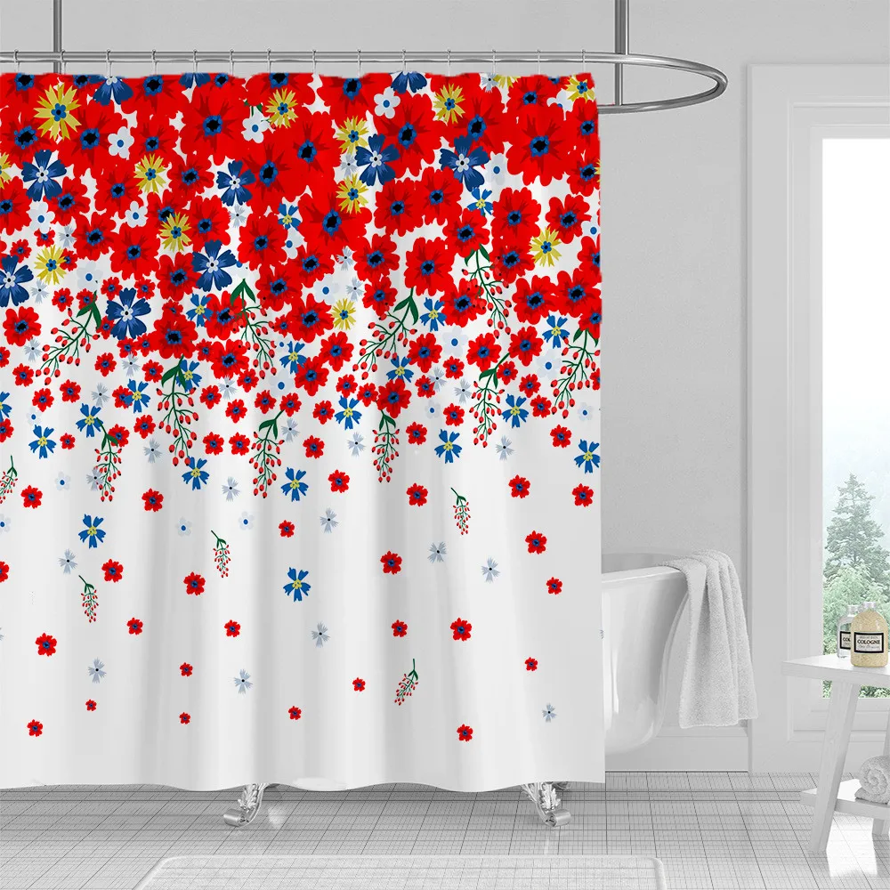 

Spring Floral Shower Curtain Cute Ditsy Flowers Print Shower Curtain Bathroom Decor Waterproof Fabric Bath Curtain with 12 Hooks