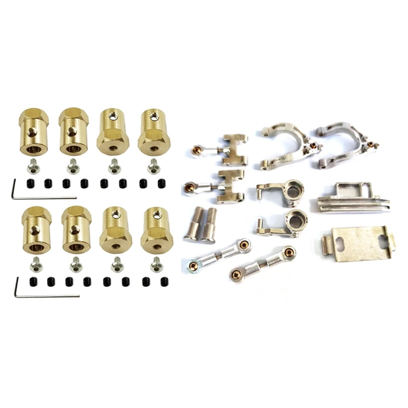 

2 Set RC Car Part: 1 Set Swing Arm Steering Cup Knuckle Hex Adapter Set & 1 Set 5mm to 12mm Brass Wheel Hub Hex Adapter