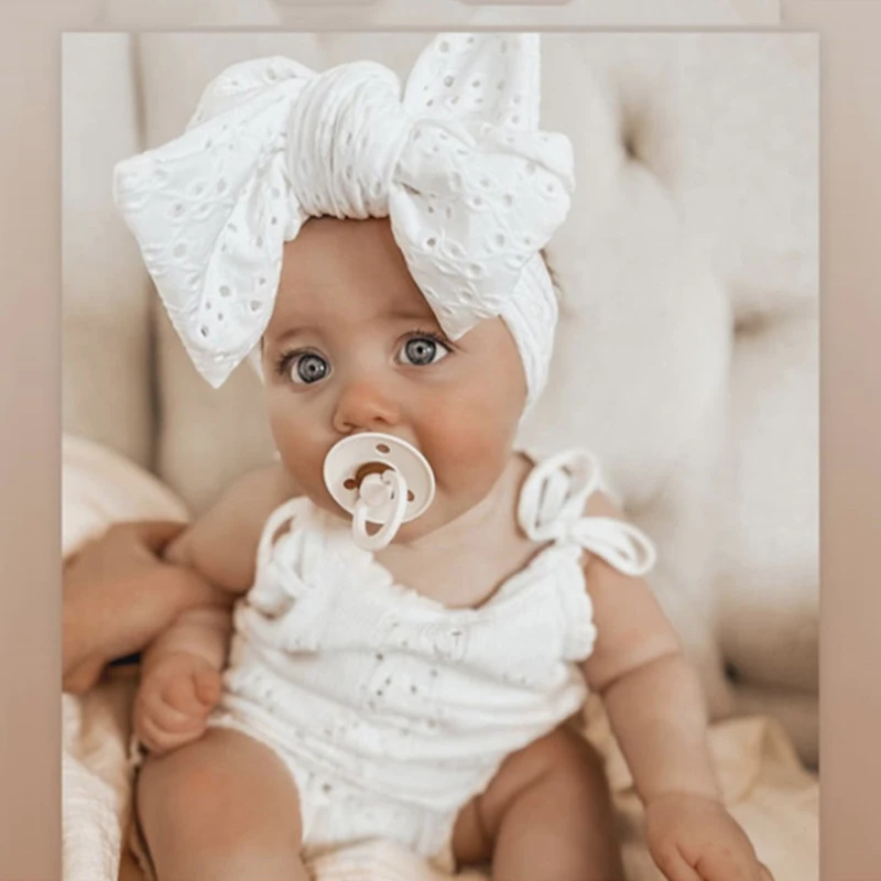 

Hole Headband Newborn Turban Baby Girl Bows Hairband Embroidery Accessory Kids Hair Band Outdoor Summer Toddler Head Wrap Lovely
