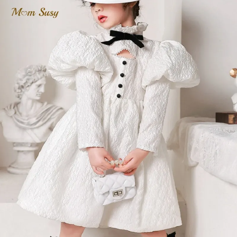 

Baby Girl Princess Vintage Dress Long Puff Sleeve Infant Toddler Teens Vestido Wedding Party Bridemaid Baby Clothes 1-14Y