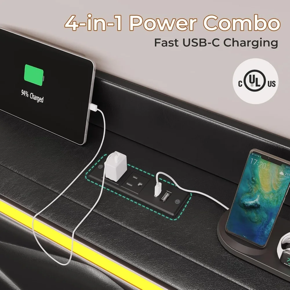 Каркас кровати размера king-size с ящиками для хранения вещей и изголовьем со