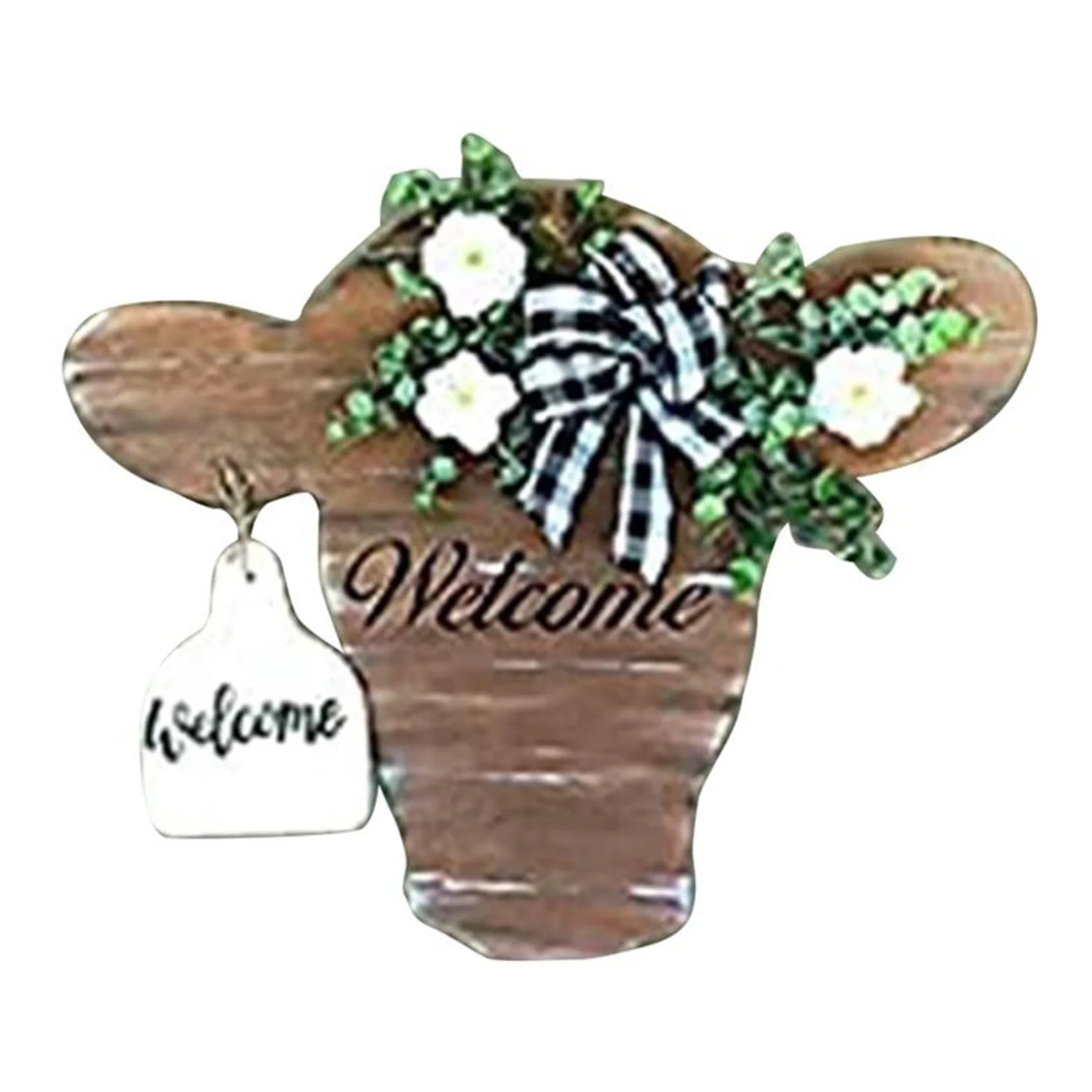 

Cow Head Welcome Sign Acrylic Animal Head Door Hanger Welcome Hanging Sign for Front Door Porch Wall Decor - Brown
