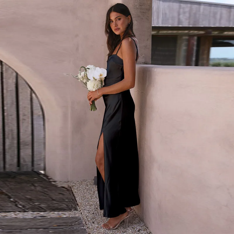 ICCLEK платье макси-ржавчины атласное подружки невесты темпераментные платья с