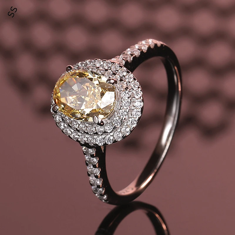 

High Niche Design Ring for Women Carbon Inlaid with Ice Cut Yellow Jewelry