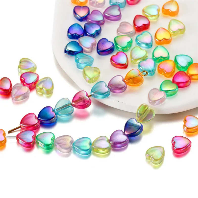 

50-100pcs Acrylic color love pearl surface peach heart heart perforated beads DIY loose beads bead accessories wholesale