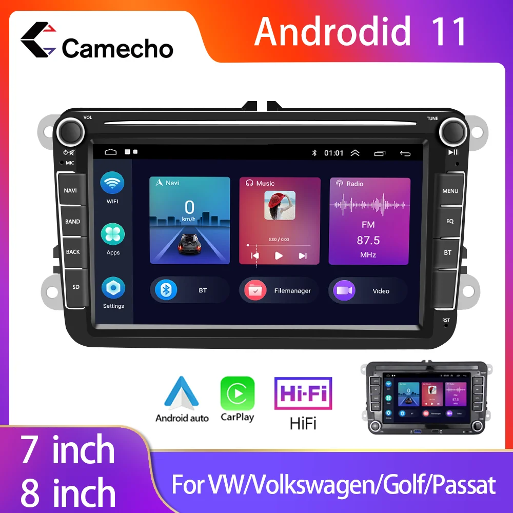 

Автомагнитола Camecho для Volkswagen, мультимедийный плеер на Android 11, для Volkswagen, Golf, Polo, Passat, типоразмер 2DIN
