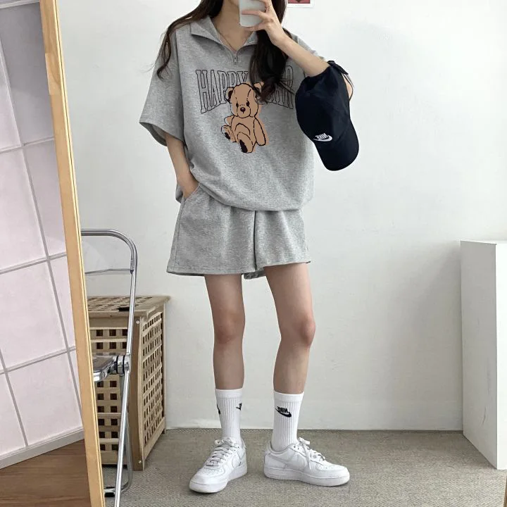 Женский костюм из 2 предметов с принтом медведя и мультфильма 2024 модная футболка