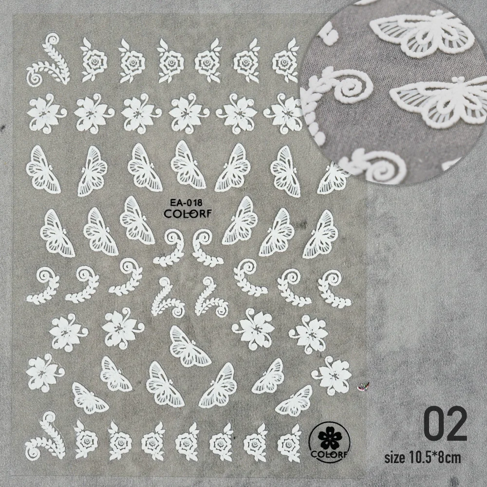 

Nail Sticker Frame Engraved Nail Decals Art Baroque Design White Butterfly Leaf Flower Embossed Wedding Sticker Manicure Nail