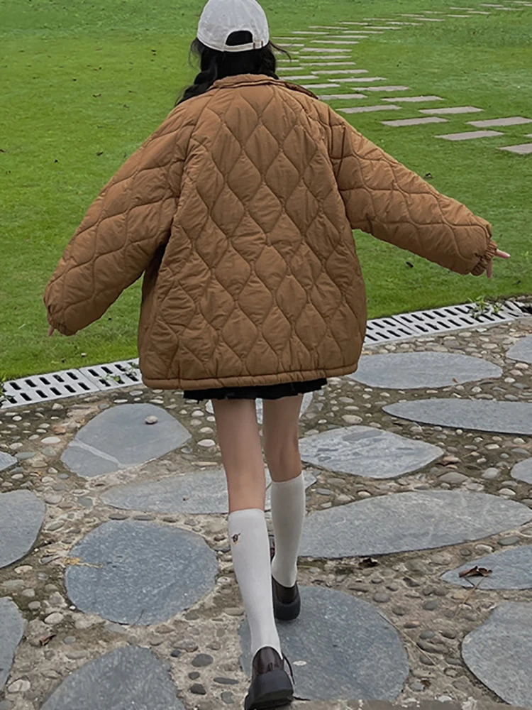 Winter Women Plush Thicked Parkas Turn Down Collar Long Quilted Jacket Fashion Button Drawstring White Coat Warm Streetwear 2022