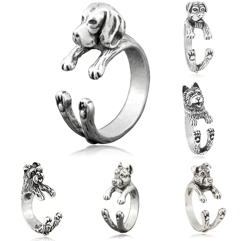 6 Style Beagle & Chow Chow & Pit Bull & Rottweiler & Griffon Bruxellois Dog Wrap Rings for Women Anel Animal Pet Ring Men