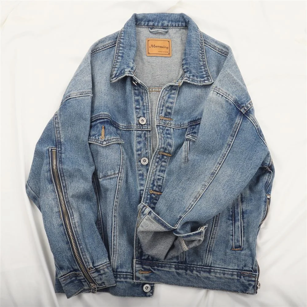 

Women Denim Jacket Long Sleeves Jean Coat 2022 New Spring Autumn Blue Bomber Jeans Jackets Pocket Zipper Vintage Outerwear