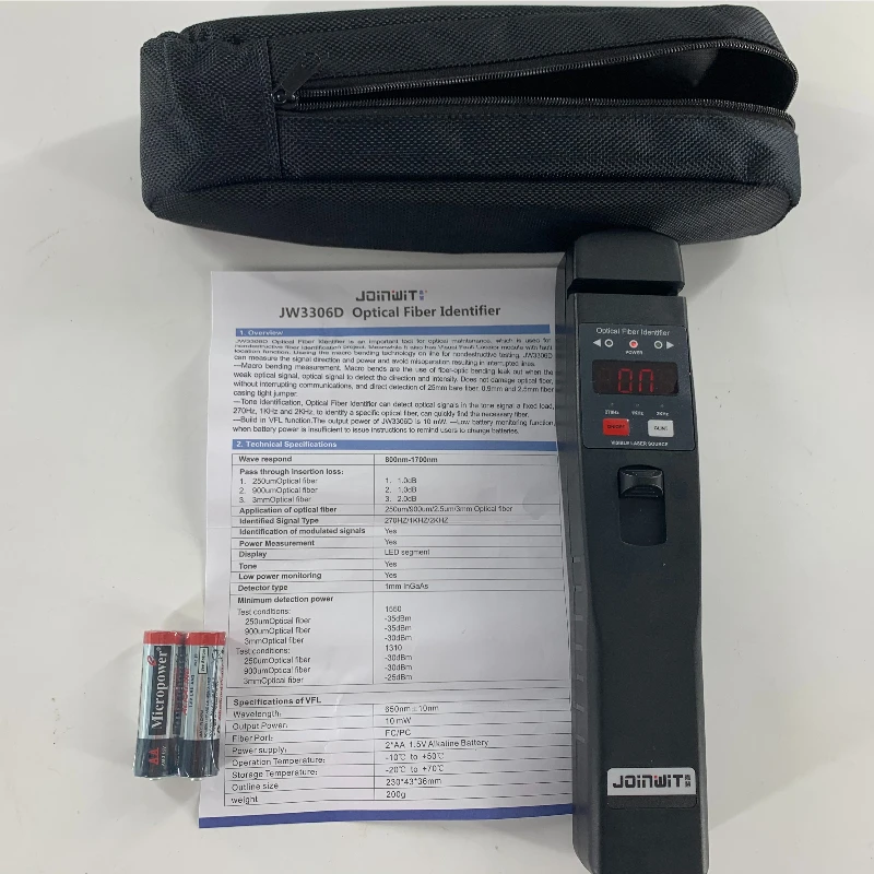 JW3306D FTTH Live Active Signal Detector Optical Fiber Identifier with 10mW Visual Fault Locator