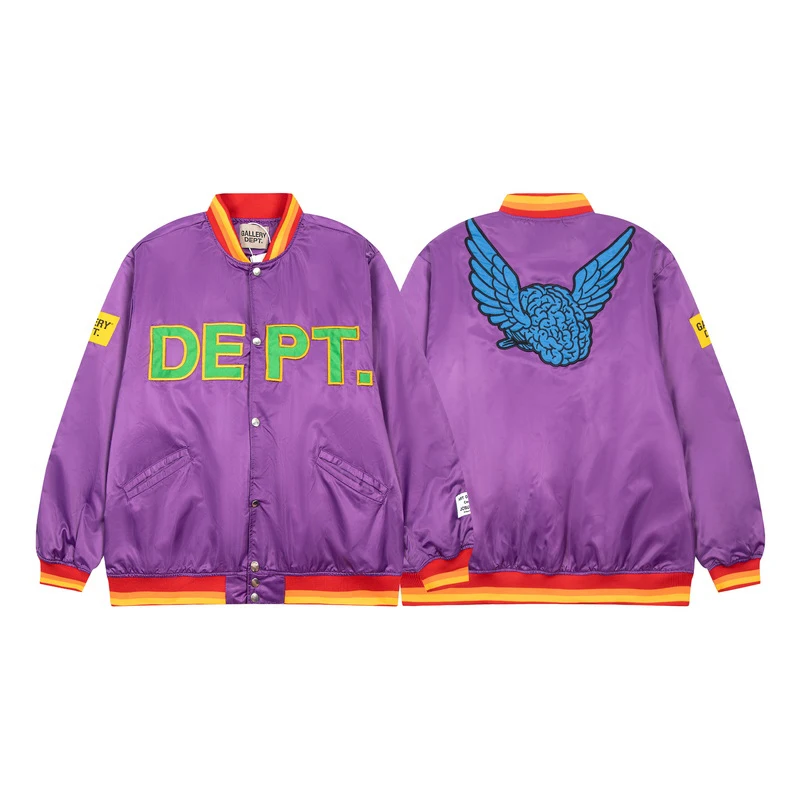 

2023 New Retro Fashion Dept Autumn Winter Men Women Wings Embroidered Logo Cotton Baseball Jacket