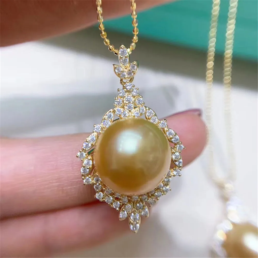 

DIY Pearl Accessories S925 Sterling Silver Pendant with Empty Holder Gold Plated K Gold Necklace Pendant with 9-11mm Beads