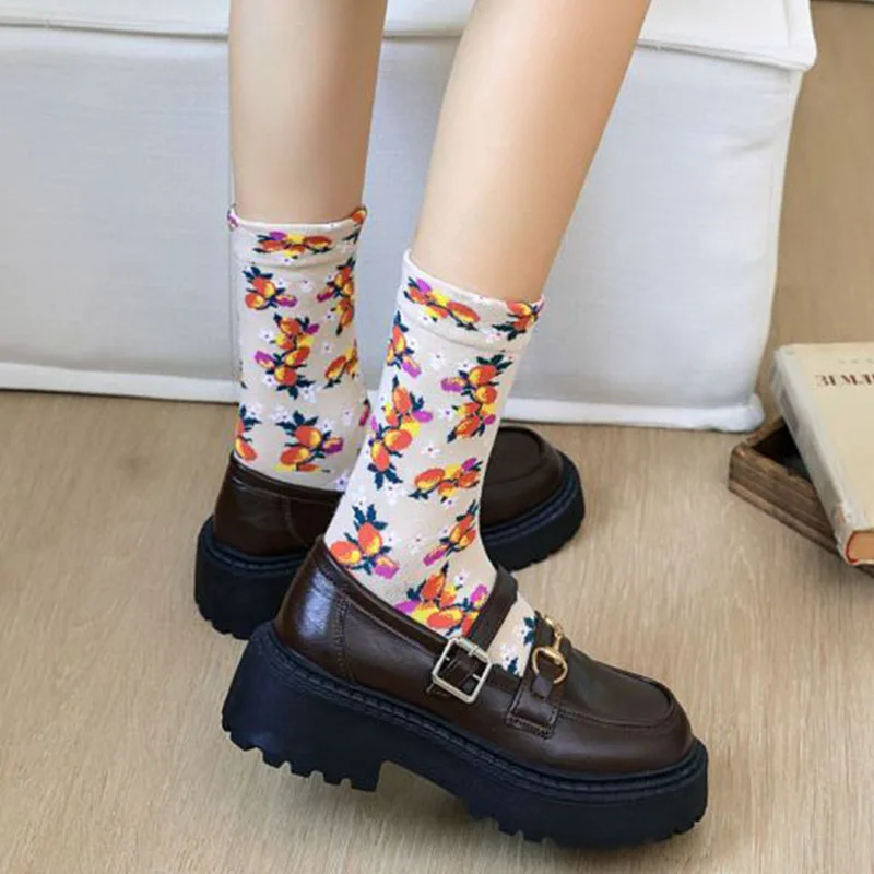 5 Pairs Cute Printing Socks Woman Leg Warmers Fashion Winter Socks Long High Quality Pure Cotton Socks Women Kawaii Accessories
