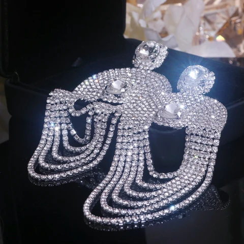 Длинные кристалльные серьги ZHUWEI