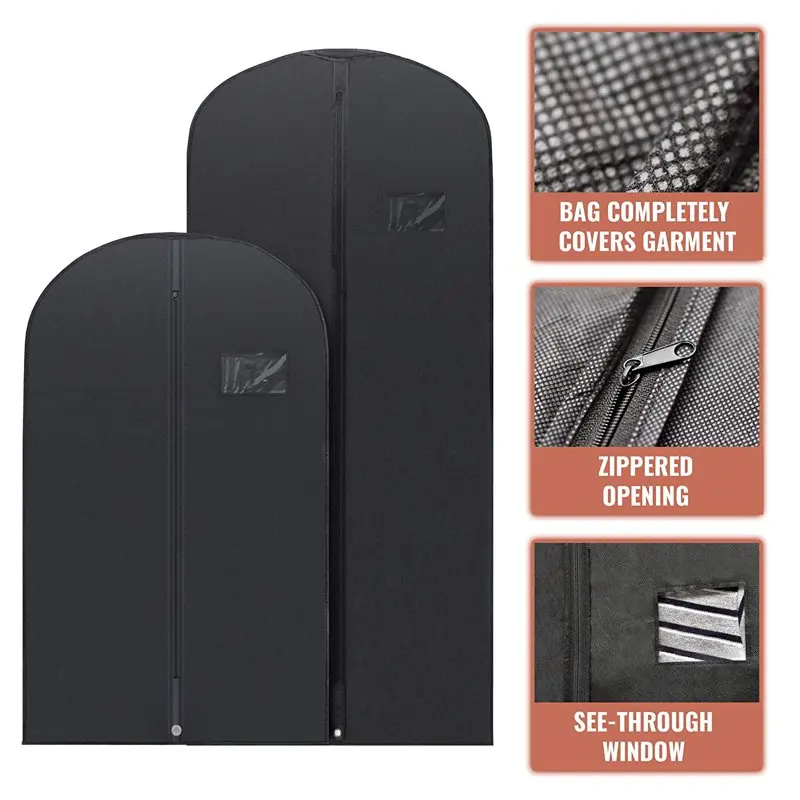 PLX Black Garment Bags for Hanging Clothes, Men Suit Bag for Travel and Clothing Storage of Women Dresses, Shirts, Fur Coats, Da