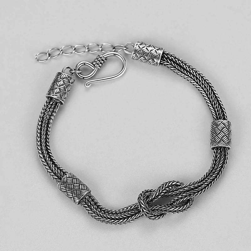 

HX Silver Color Turkish Silver Men Women Bracelet Bangle Weaving Rope Foxtail Chain A Bracelet Jewelry Simple Vintage Jewelry