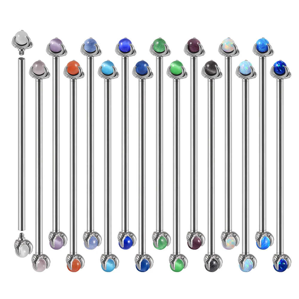 

1 Piece 361L Surgical Steel Industrial Barbell Opal Stud Earrings Stud Earrings Cartilage Fashion Perforated 14G