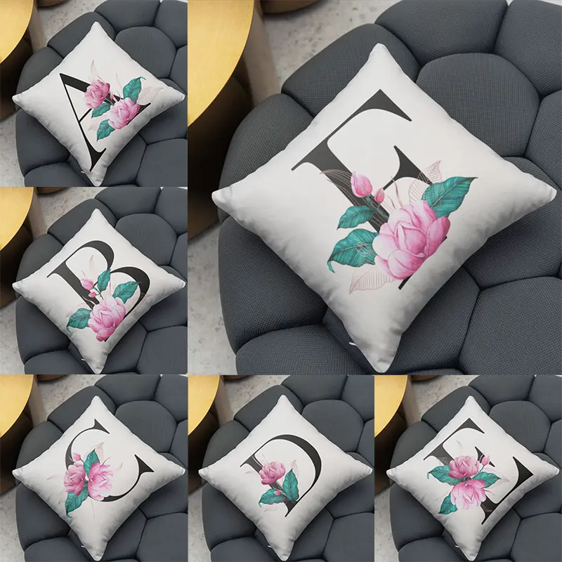 

High Quality Home Decoration Living Room Sofa Square Pillowcase 26 English Letters and Flowers Office Car Seat Cushion Washable