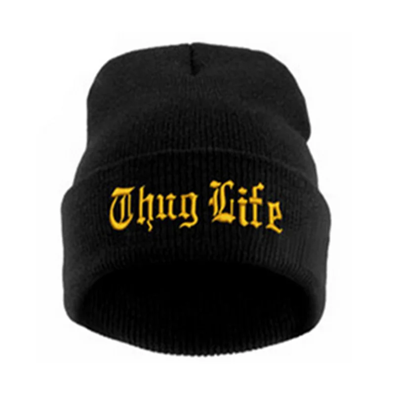 

Новинка 2022, облегающая шапка THUG LIFE с черными буквами, модные мужские облегающие шапки унисекс в стиле хип-хоп, вязаные шапки для женщин, шапочки, крутые шапки