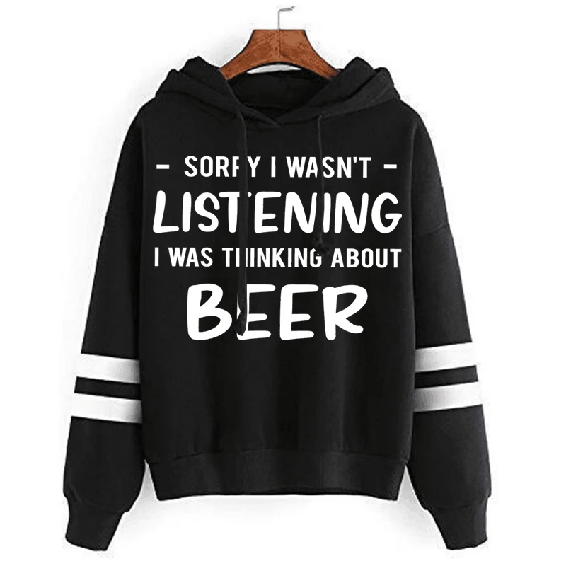 

Sorry I Wasn't Listening I Was Thinking about Beer Print Autumn Multicolor Cartoon Sweatshirts Women's Casual Fashion Clothing